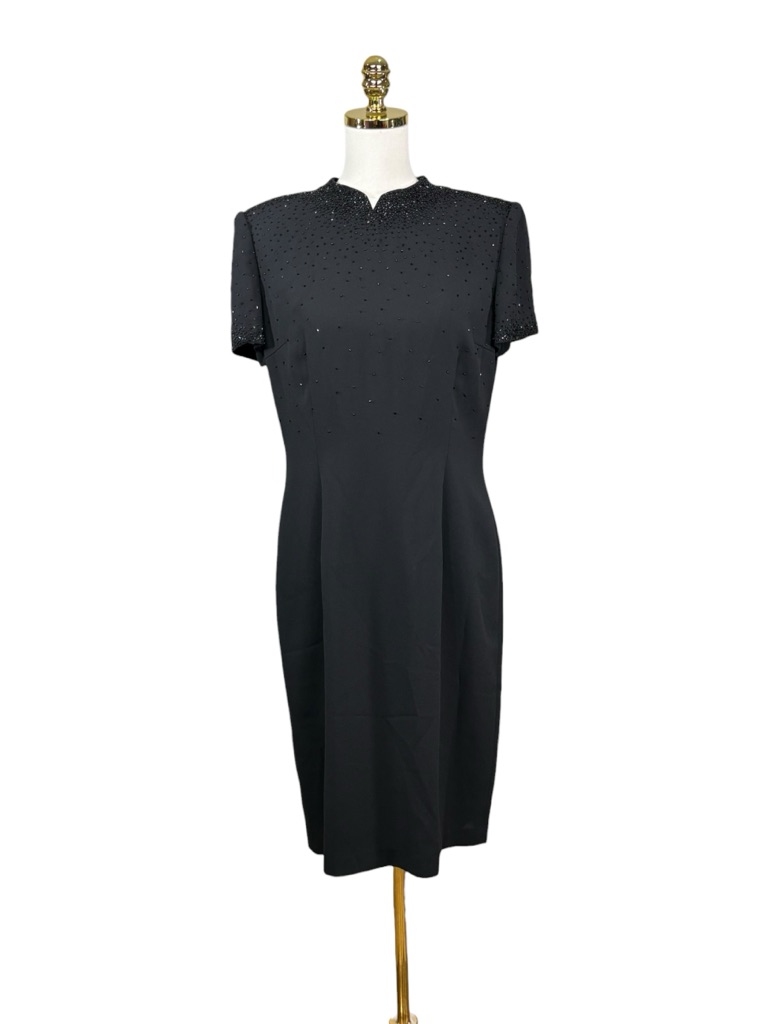 Vtg Donna Morgan Beaded Black Formal Dress Size 10